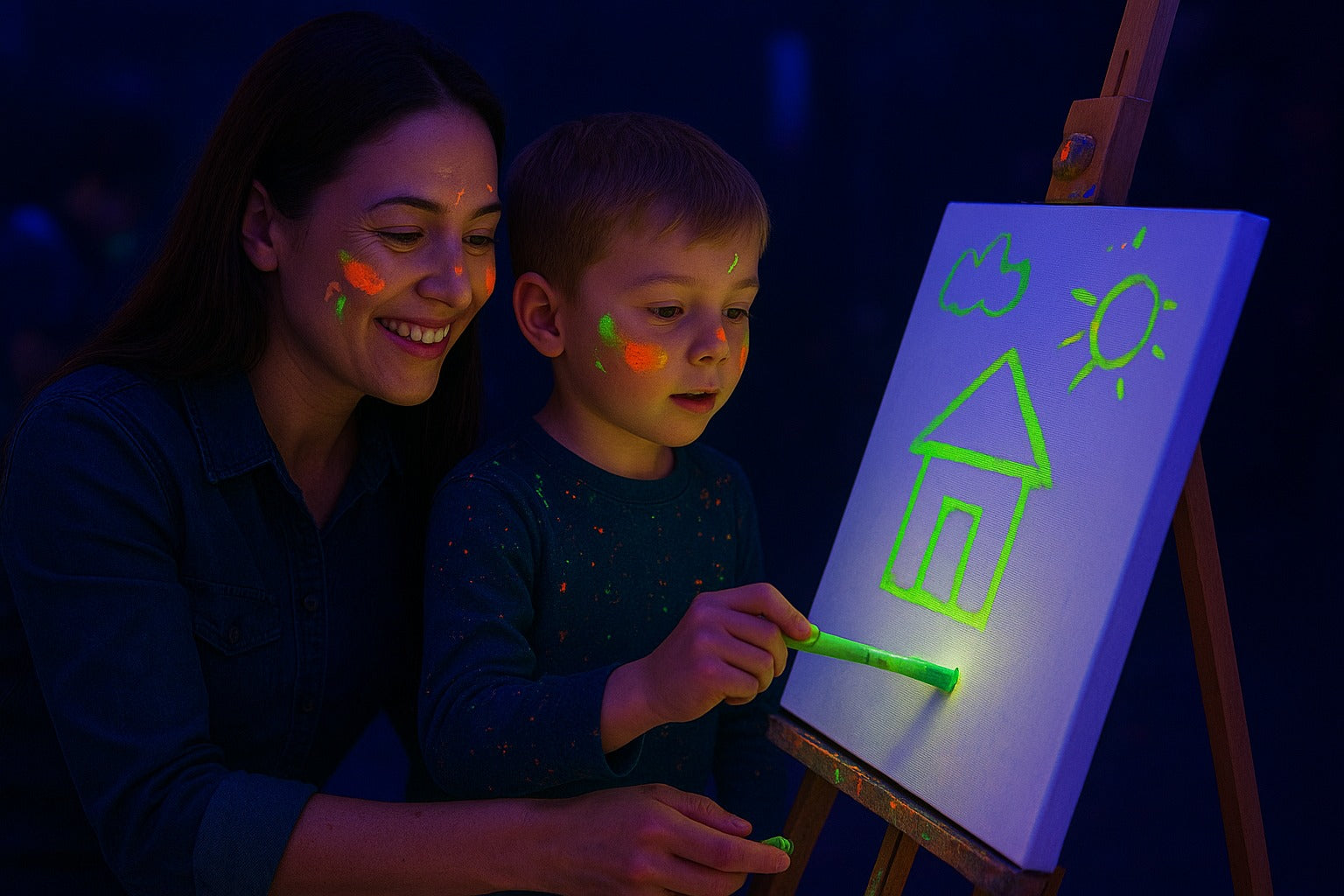 Taller de Pintura Fluorescente Familiar | Panorama para Padre/Madre e Hijo(a) en Santiago - 01 padre/madre y 01 niñ@ - 28/02/2026